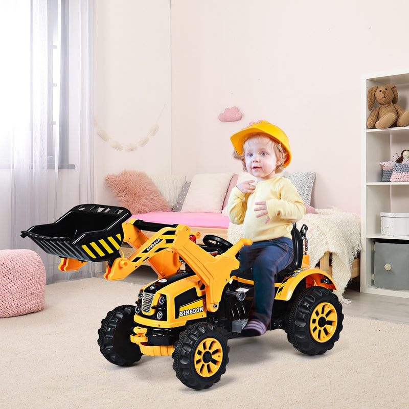 12V Battery-Powered Kids Ride-On Yellow Excavator Truck with Front Loader Digger Magic Cars 3