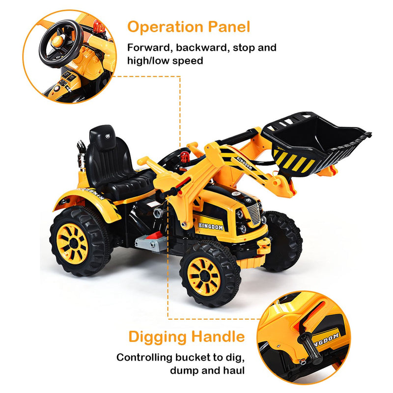 12V Battery-Powered Kids Ride-On Yellow Excavator Truck with Front Loader Digger Magic Cars 5