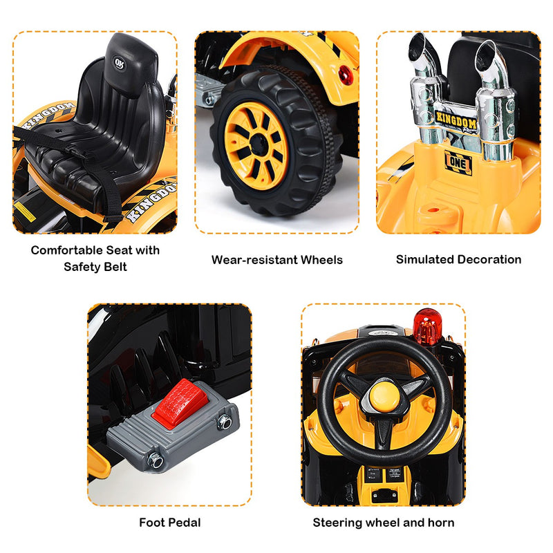 12V Battery-Powered Kids Ride-On Yellow Excavator Truck with Front Loader Digger Magic Cars 6