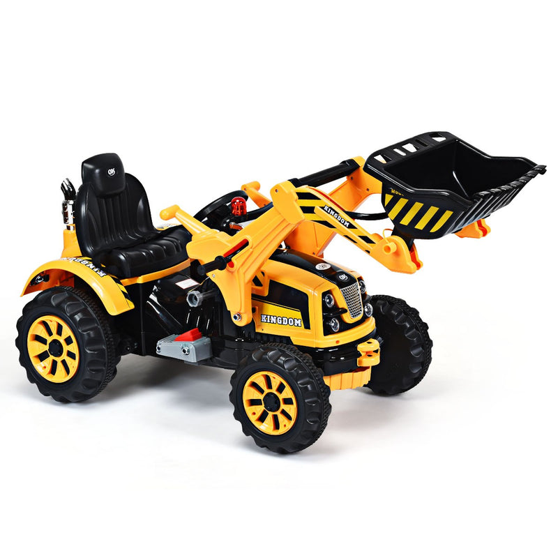 12V Battery-Powered Kids Ride-On Yellow Excavator Truck with Front Loader Digger Magic Cars 7