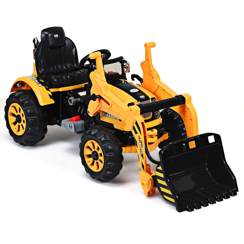 12V Battery-Powered Kids Ride-On Yellow Excavator Truck with Front Loader Digger Magic Cars 8