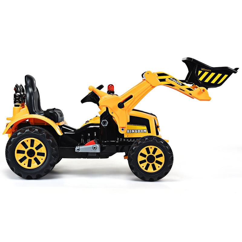 12V Battery-Powered Kids Ride-On Yellow Excavator Truck with Front Loader Digger Magic Cars 9