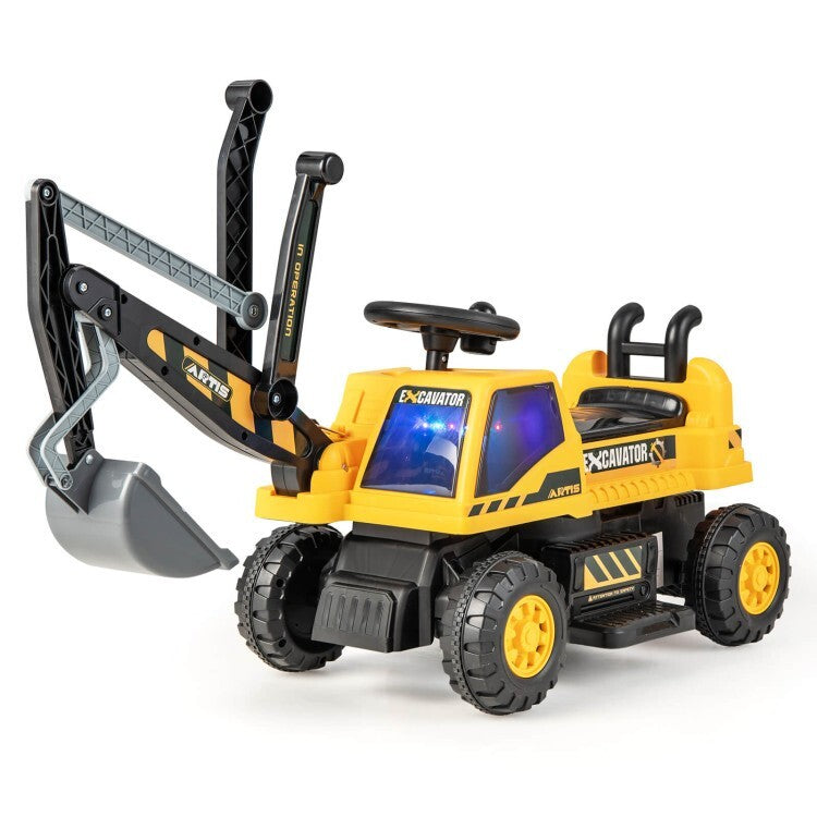 6V Battery-Powered Kids Ride-On Excavator Truck with Front Loader and Bulldozer Attachments Magic Cars 0