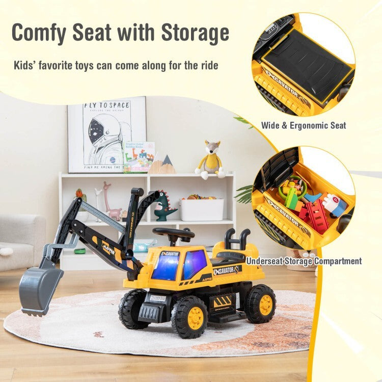 6V Battery-Powered Kids Ride-On Excavator Truck with Front Loader and Bulldozer Attachments Magic Cars 7