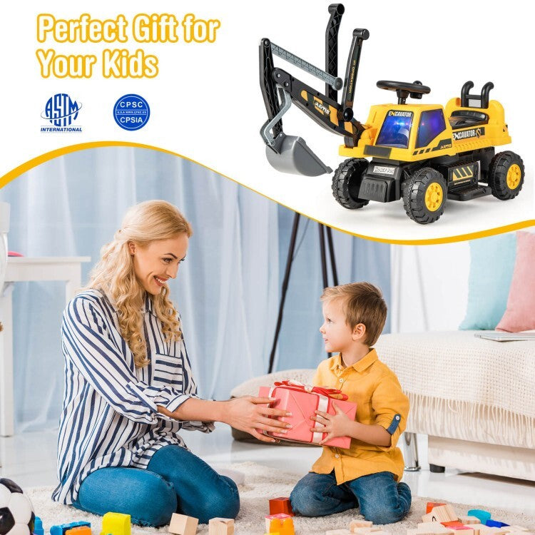 6V Battery-Powered Kids Ride-On Excavator Truck with Front Loader and Bulldozer Attachments Magic Cars 8