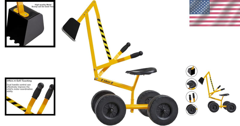 Kids Ride-On Excavator with Dual Hand Controls and 360° Rotatable Seat in Yellow Magic Cars 1