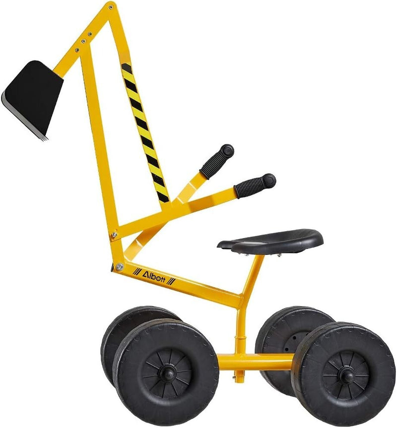 Kids Ride-On Excavator with Dual Hand Controls and 360° Rotatable Seat in Yellow Magic Cars 2