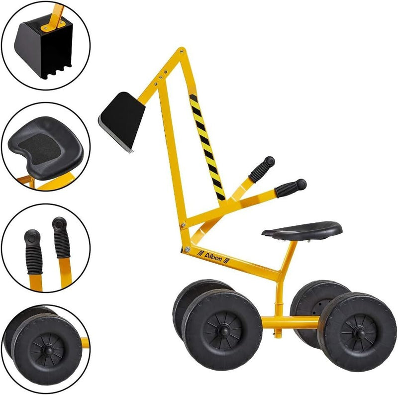 Kids Ride-On Excavator with Dual Hand Controls and 360° Rotatable Seat in Yellow Magic Cars 3