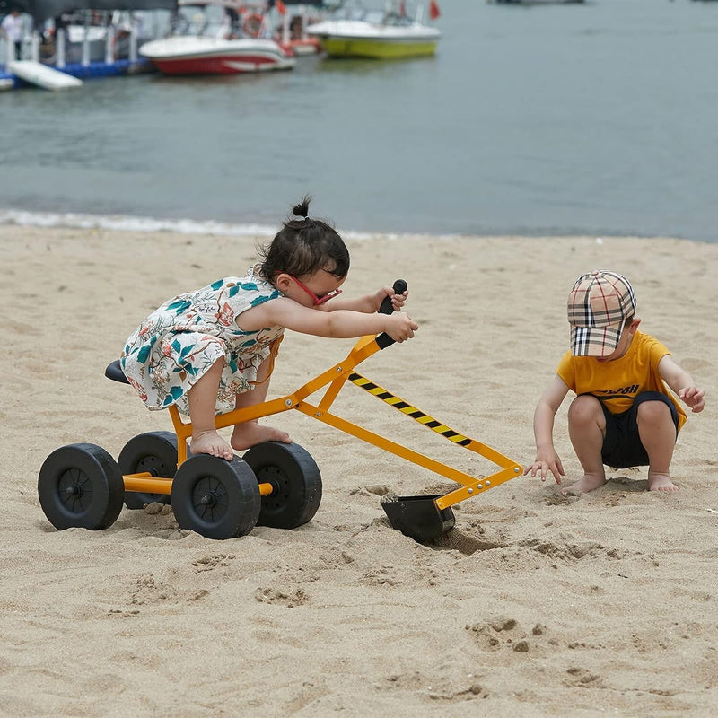 Kids Ride-On Excavator with Dual Hand Controls and 360° Rotatable Seat in Yellow Magic Cars 7