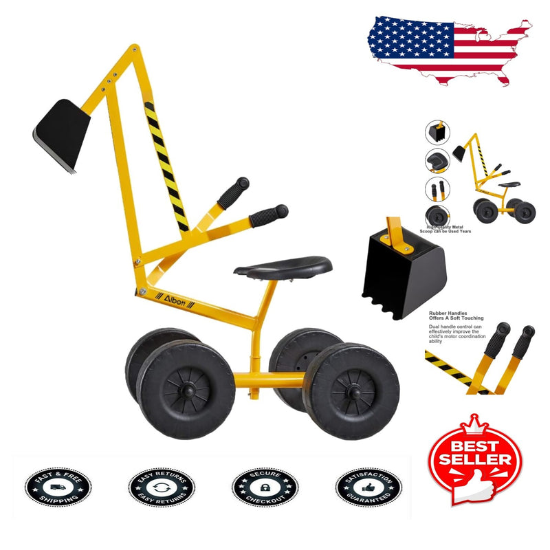 Kids Ride-On Excavator with Dual Hand Controls and 360° Rotatable Seat in Yellow Magic Cars Variant 0