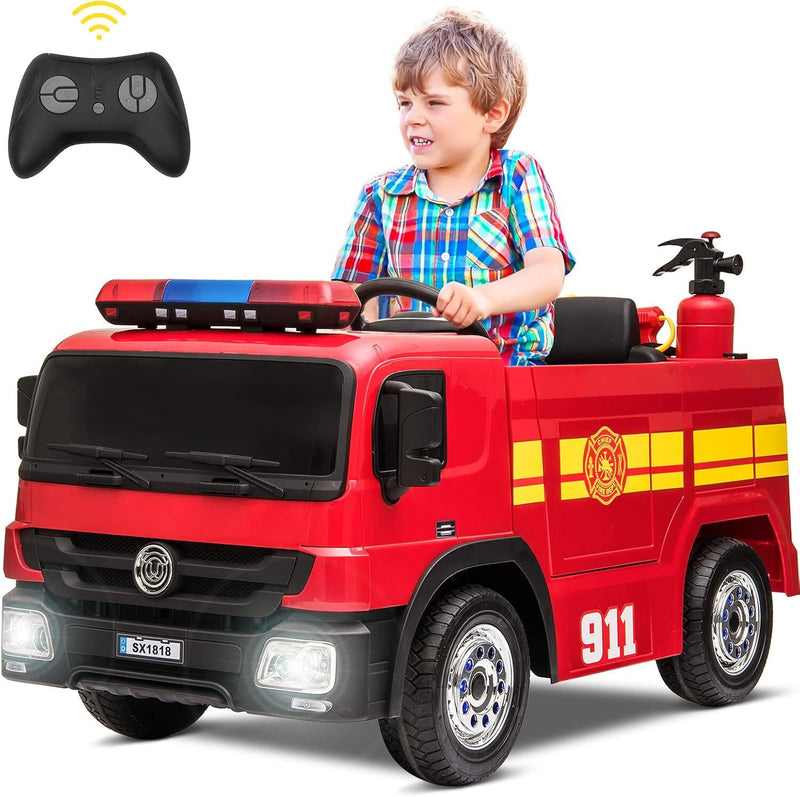 12V Battery Powered Kids Electric Fire Truck Ride-On Vehicle with Remote Control Magic Cars 0