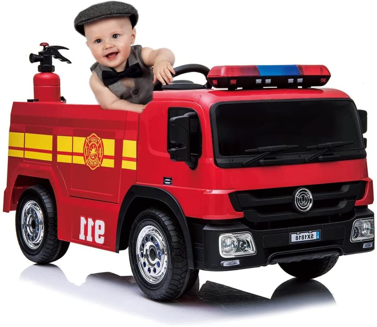 12V Battery Powered Kids Electric Fire Truck Ride-On Vehicle with Remo