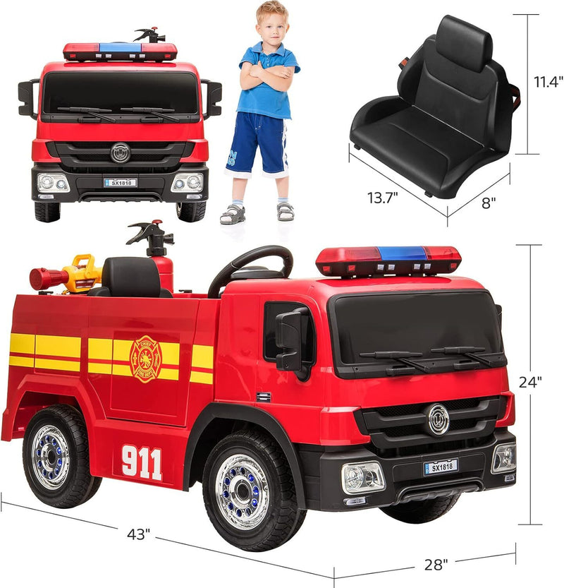 12V Battery Powered Kids Electric Fire Truck Ride-On Vehicle with Remote Control Magic Cars 4