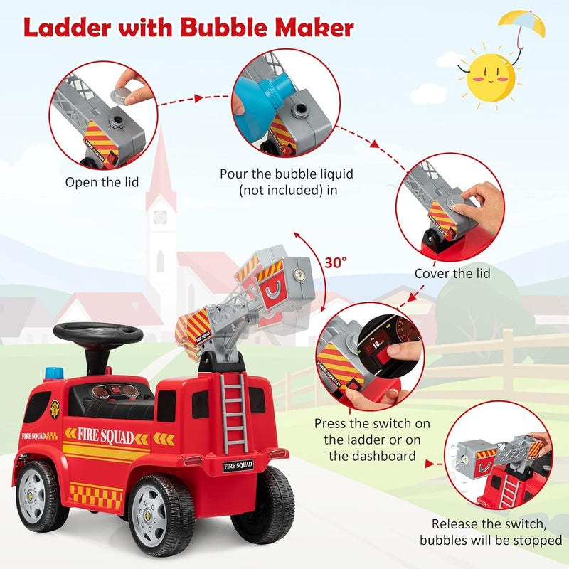 Toddler Foot-to-Floor Ride-On Fire Truck Car with Sounds and Music Magic Cars 3