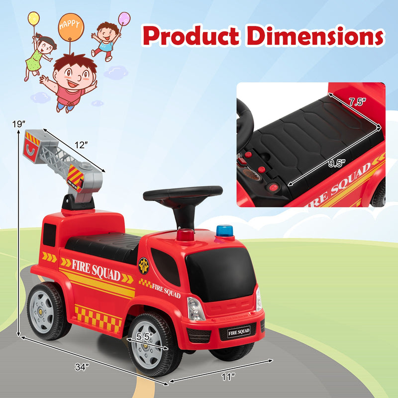 Kids Foot-to-Floor Sliding Fire Truck Push Car with Music and Bubble Maker Magic Cars 1