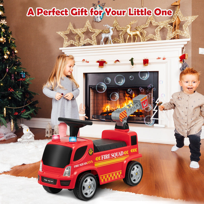 Kids Foot-to-Floor Sliding Fire Truck Push Car with Music and Bubble Maker Magic Cars 3
