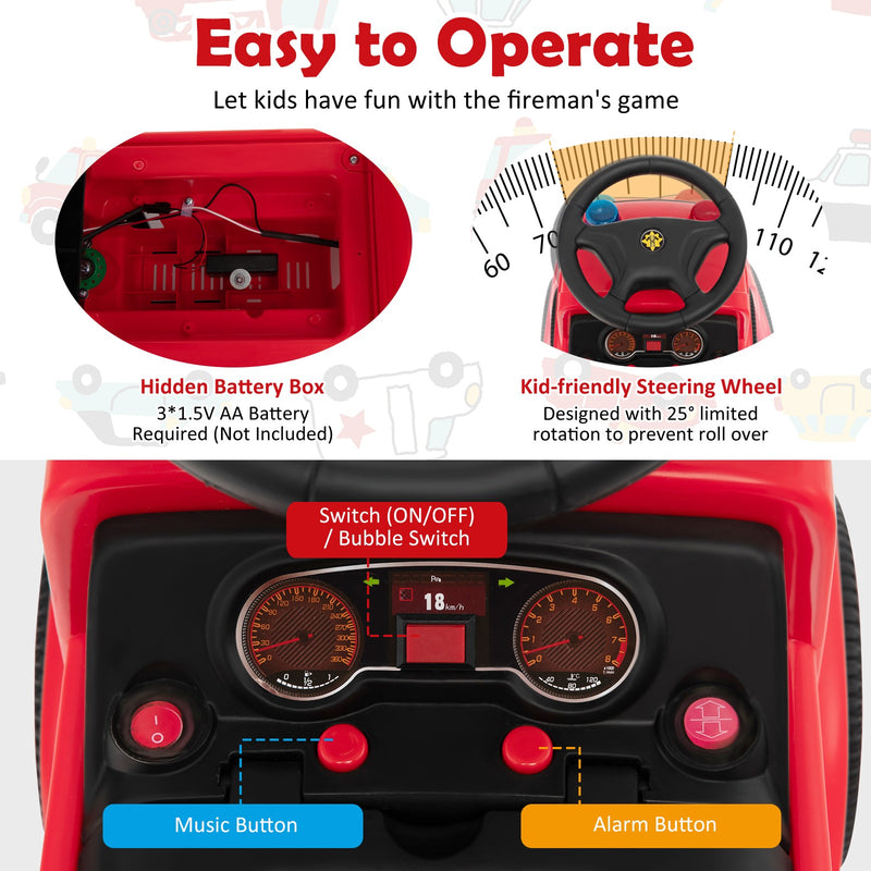 Kids Foot-to-Floor Sliding Fire Truck Push Car with Music and Bubble Maker Magic Cars 6