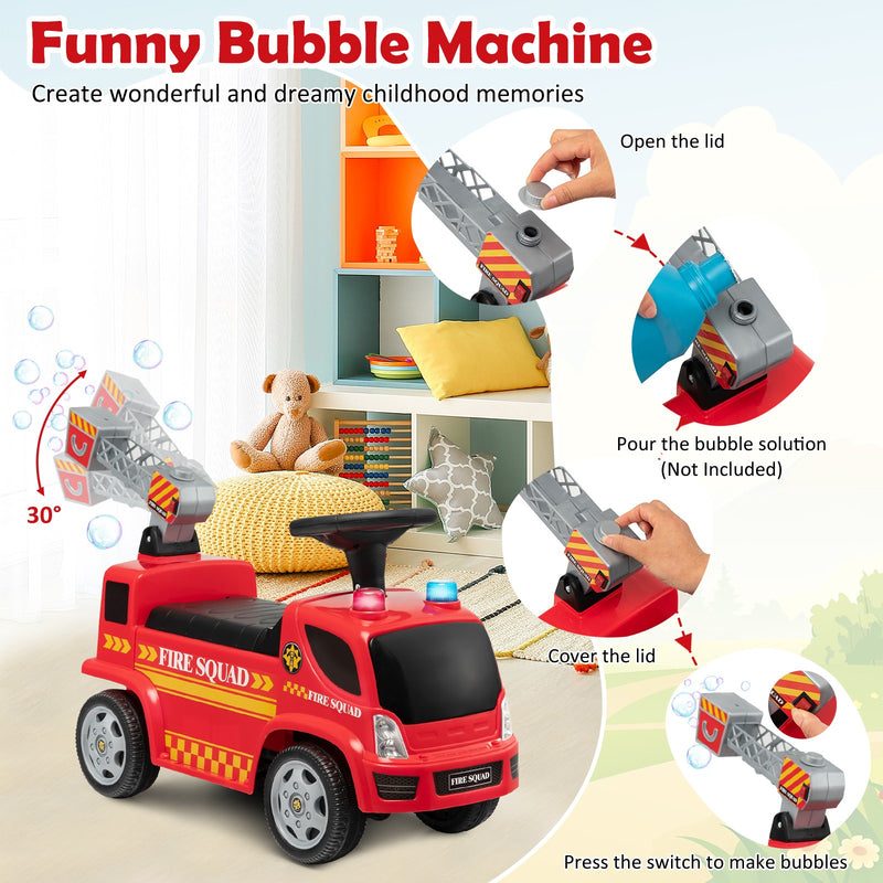 Kids Foot-to-Floor Sliding Fire Truck Push Car with Music and Bubble Maker Magic Cars 7
