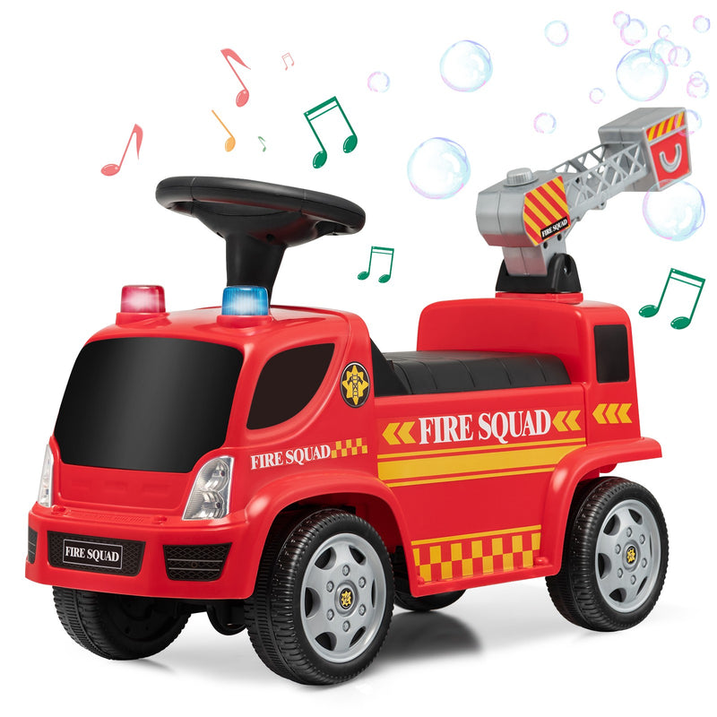 Kids Foot-to-Floor Sliding Fire Truck Push Car with Music and Bubble Maker Magic Cars Variant 0