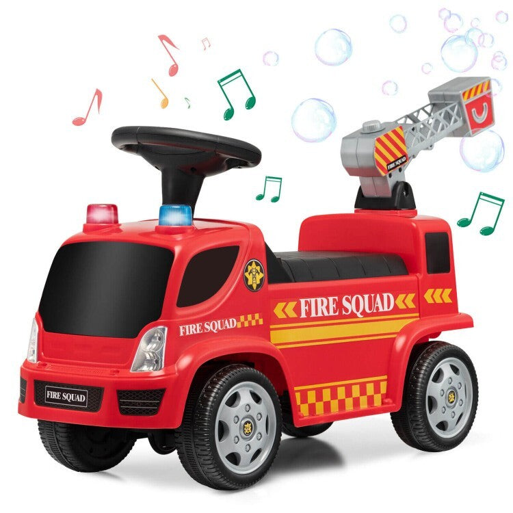 Toddler Ride-On Fire Truck with Bubbles, Headlights, Sliding and Push Walker Features Magic Cars 0