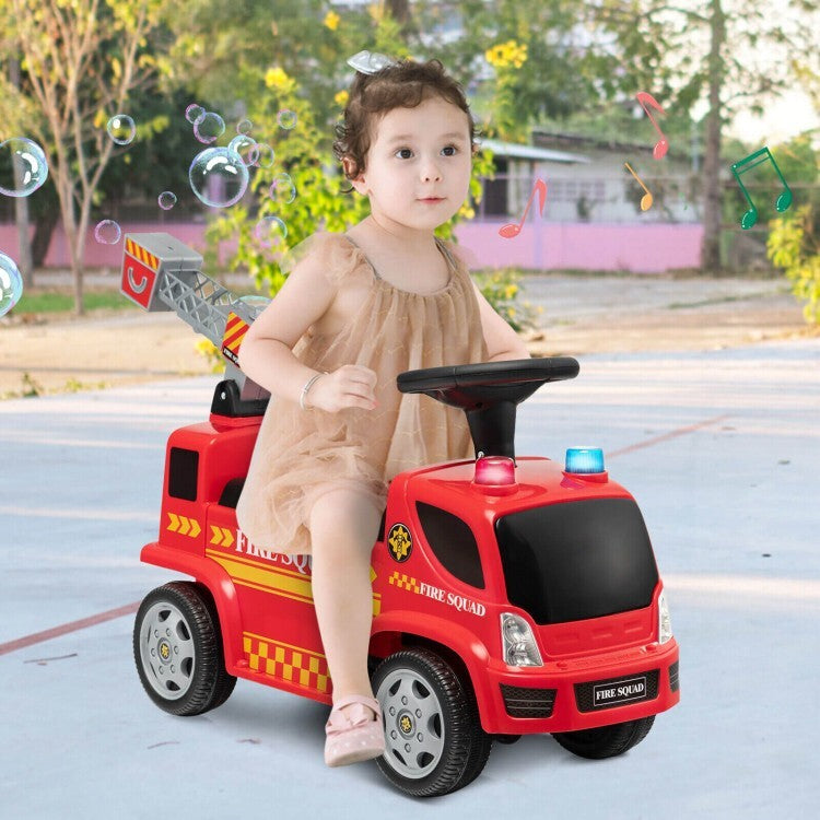 Toddler Ride-On Fire Truck with Bubbles, Headlights, Sliding and Push Walker Features Magic Cars 2