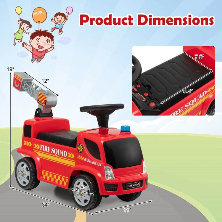Toddler Ride-On Fire Truck with Bubbles, Headlights, Sliding and Push Walker Features Magic Cars 3