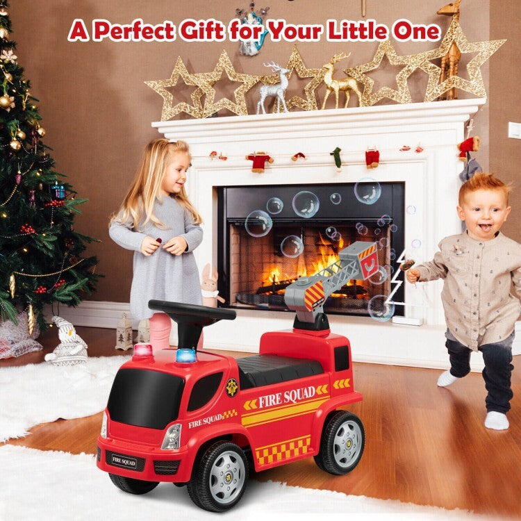 Toddler Ride-On Fire Truck with Bubbles, Headlights, Sliding and Push Walker Features Magic Cars 4