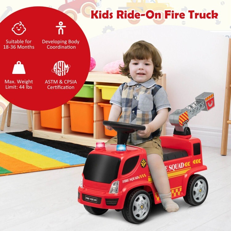 Toddler Ride-On Fire Truck with Bubbles, Headlights, Sliding and Push Walker Features Magic Cars 5