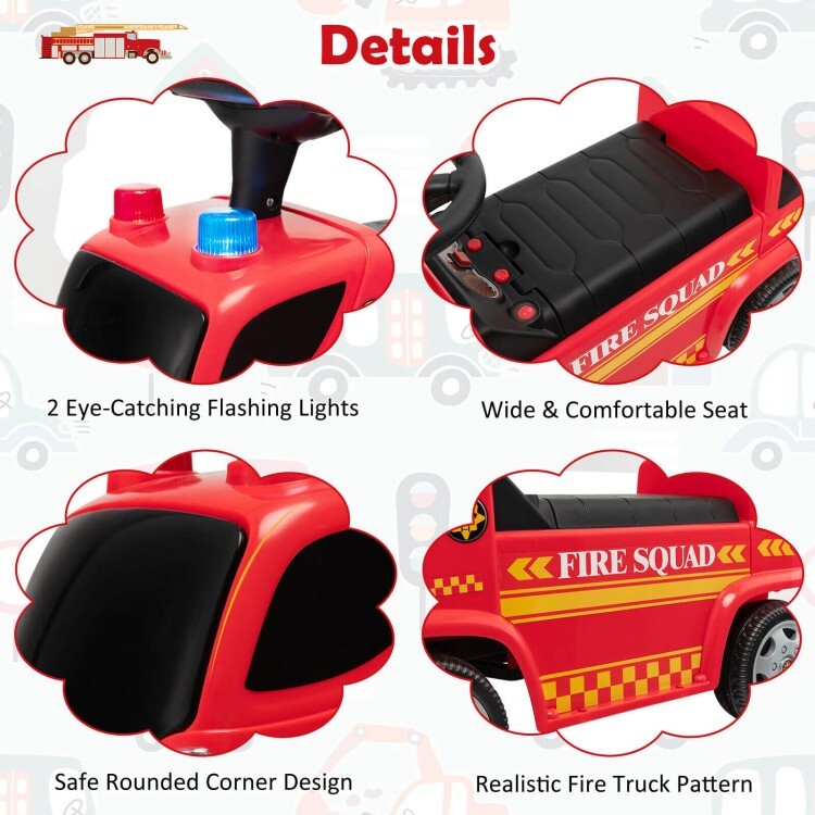 Toddler Ride-On Fire Truck with Bubbles, Headlights, Sliding and Push Walker Features Magic Cars 7