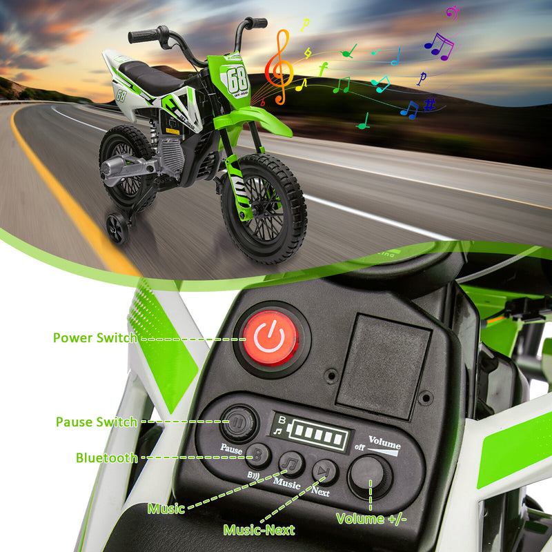 12V Kids Electric Ride-On Dirt Bike with Dual Motors and Training Wheels Magic Cars 5