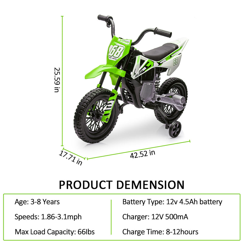 12V Kids Electric Ride-On Dirt Bike with Dual Motors and Training Wheels Magic Cars 7