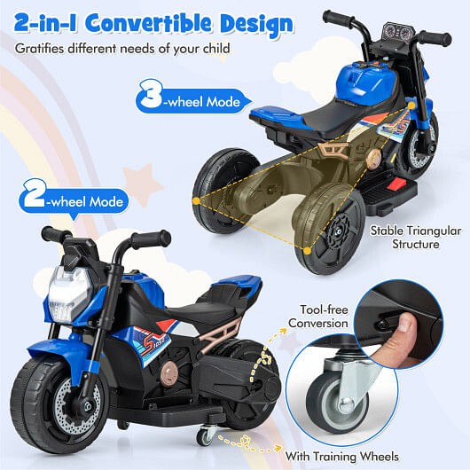 Kids 6V Battery-Powered Ride-On Motorcycle with Detachable Training Wheels Magic Cars 4