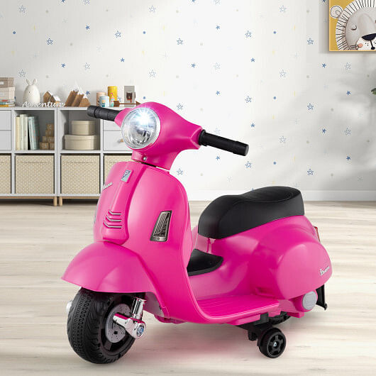 Kids Licensed Vespa Ride-On Motorcycle with LED Headlight and Horn Sound Pink Magic Cars 1