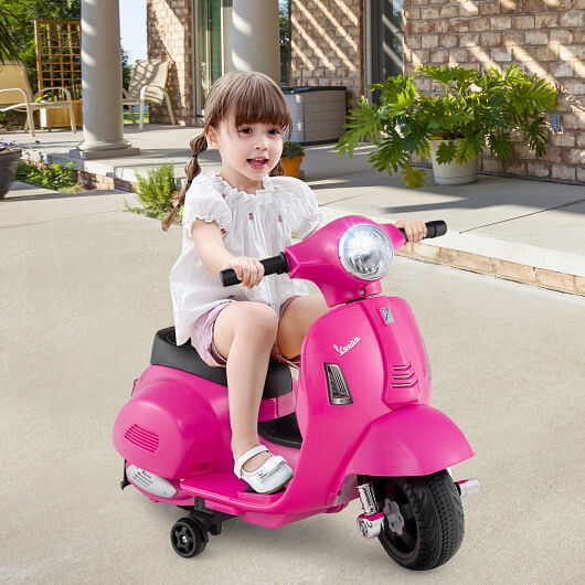 Kids Licensed Vespa Ride-On Motorcycle with LED Headlight and Horn Sound Pink Magic Cars 2