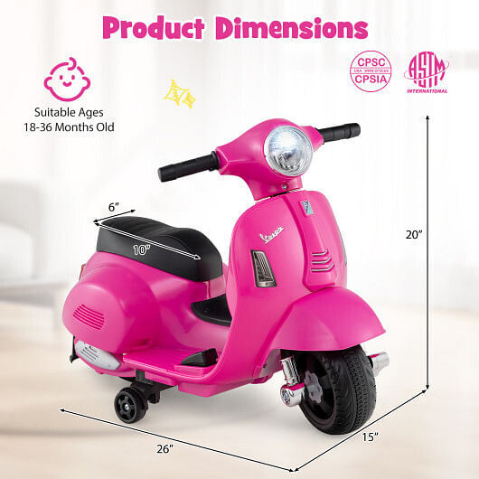 Kids Licensed Vespa Ride-On Motorcycle with LED Headlight and Horn Sound Pink Magic Cars 4