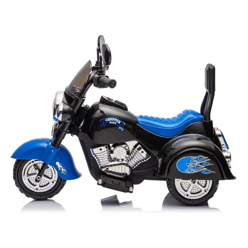 Kids 3-Wheel Battery-Powered Blue Chopper Ride-On Motorcycle Toy, 6V Magic Cars 2