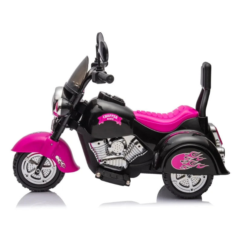 Kids 3-Wheel Battery-Powered Pink Ride-On Chopper Motorcycle Toy 6V Magic Cars 3