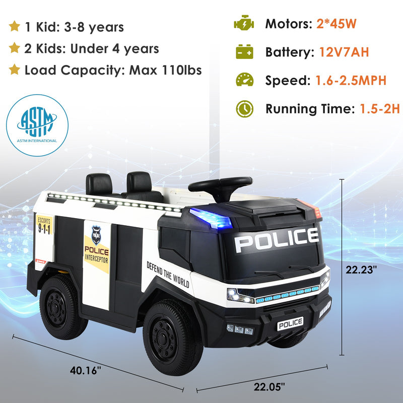 12V Kids Electric Ride-On Police Car with Remote Control Toy Vehicle Magic Cars 9