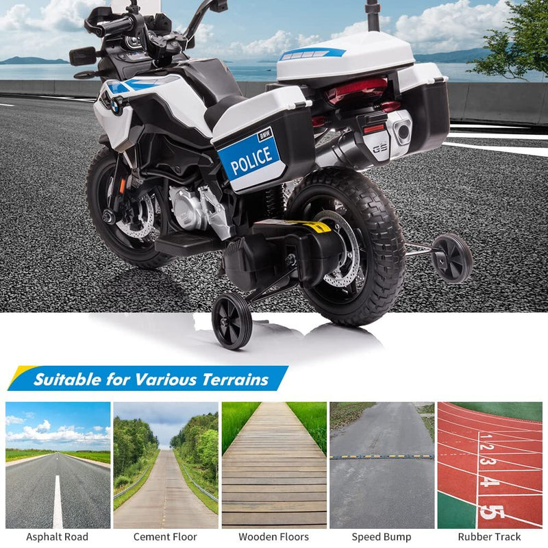 12V Kids Police Ride-On Motorcycle with 7Ah Battery, Training Wheels, and Storage Box Magic Cars 6