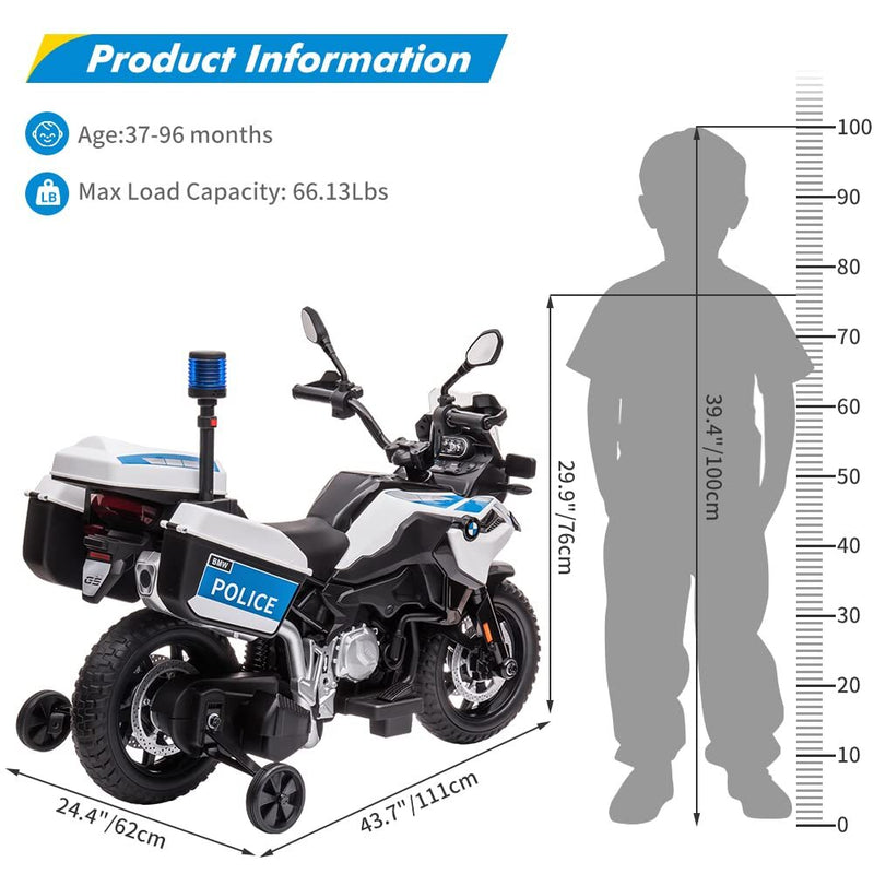 12V Kids Police Ride-On Motorcycle with 7Ah Battery, Training Wheels, and Storage Box Magic Cars 8