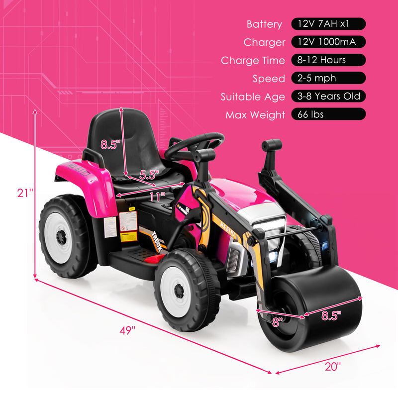 12V Kids Electric Ride-On Tractor with Remote Control, LED Lights, and Music – Pink Magic Cars 1