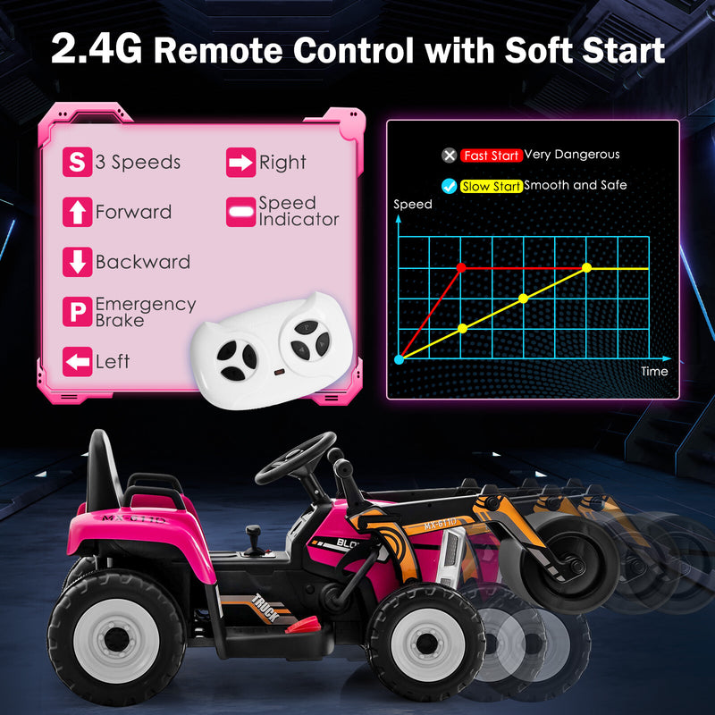 12V Kids Electric Ride-On Tractor with Remote Control, LED Lights, and Music – Pink Magic Cars 5