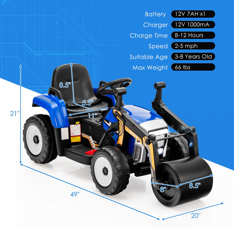 12V Kids Electric Ride-On Tractor with Remote, Music, and LED Lights in Blue Magic Cars 1