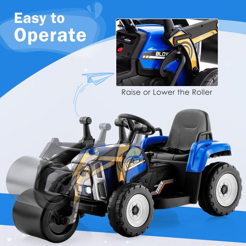 12V Kids Electric Ride-On Tractor with Remote, Music, and LED Lights in Blue Magic Cars 4