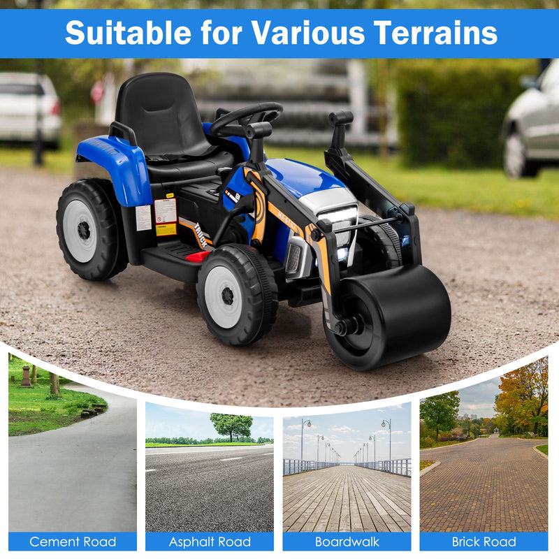 12V Kids Electric Ride-On Tractor with Remote, Music, and LED Lights in Blue Magic Cars 7