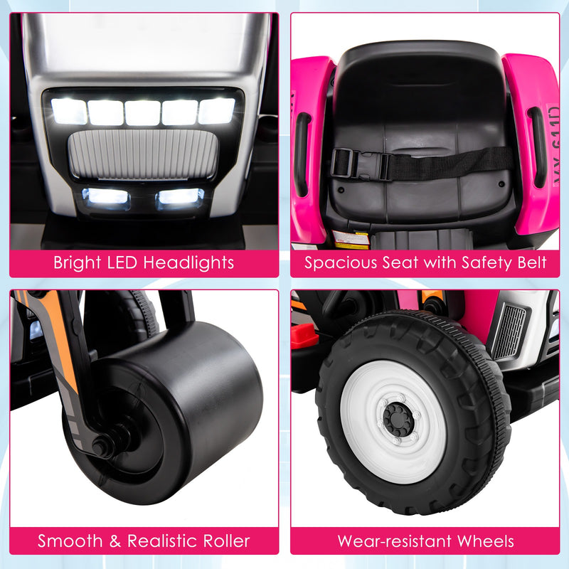 12V Pink Electric Ride-On Tractor for Kids with Remote, Music, and LED Lights Magic Cars 8