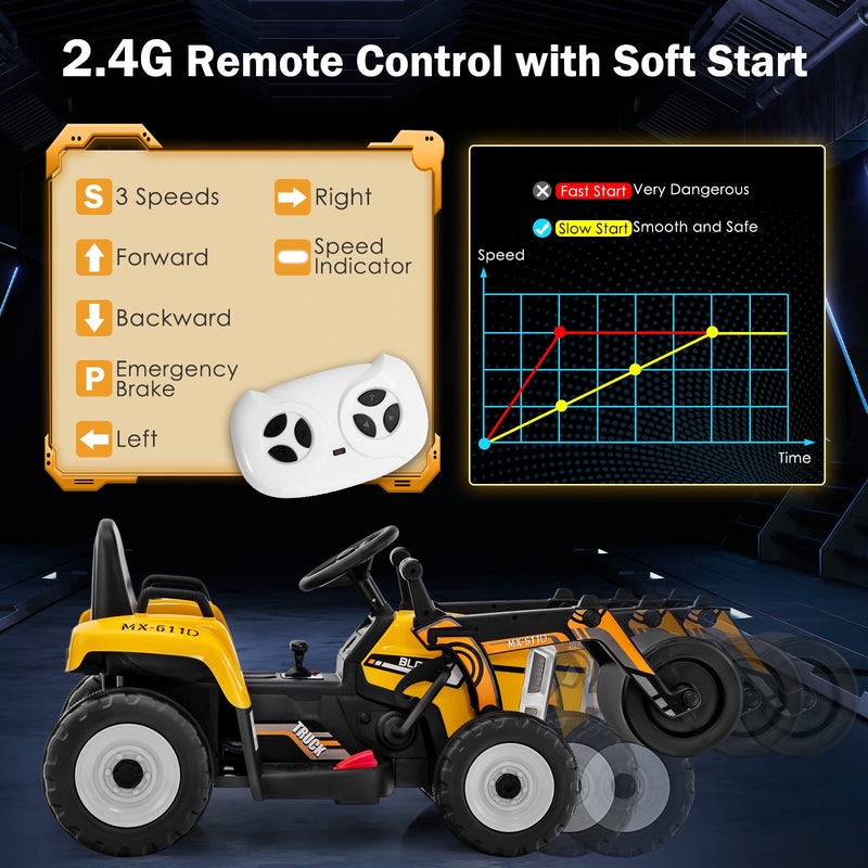 12V Kids Electric Ride-On Tractor with Remote, Music, and LED Lights – Yellow Magic Cars 5