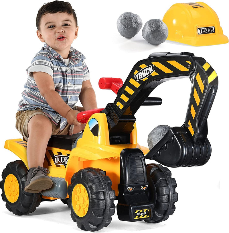 Toddler Electric Ride-On Excavator Toy with Helmet and Rock Features Magic Cars 7