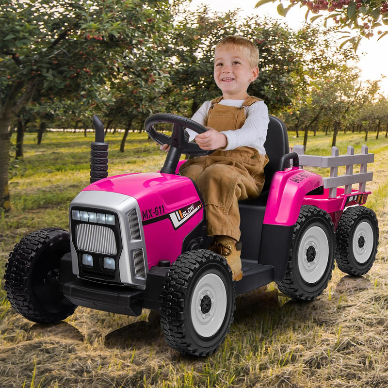 12V Battery-Powered Electric Ride-On Tractor with Trailer and Music for Kids Age 3+ Magic Cars 2