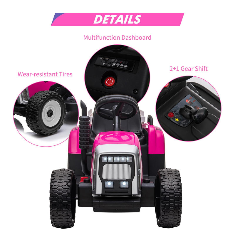 12V Battery-Powered Electric Ride-On Tractor with Trailer and Music for Kids Age 3+ Magic Cars 5